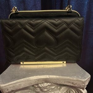 Betsey Johnson Black Quilted Mini Bag with Gold Accents